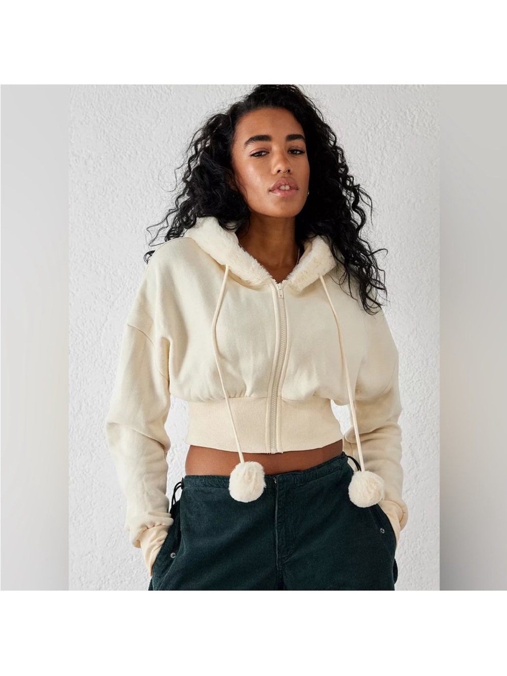 NWT BDG Phoebe Crema faux fur zip-up Hoodie